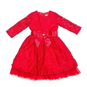 Rare Editions Party Holiday Long Sleeve Red Lace Sparkly Dress